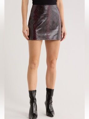 Jason Wu Black and Burgundy Faux Snake-Print Mini Skirt